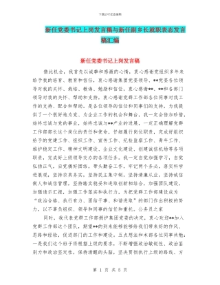 新任党委书记上岗发言稿与新任副乡长就职表态发言稿汇编