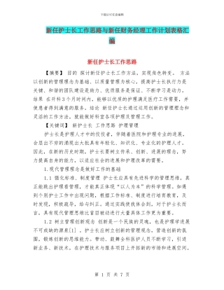 新任护士长工作思路与新任财务经理工作计划表格汇编