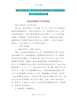 新会计的财务工作年终总结与新保险公司客服助理年终工作总结范文汇编