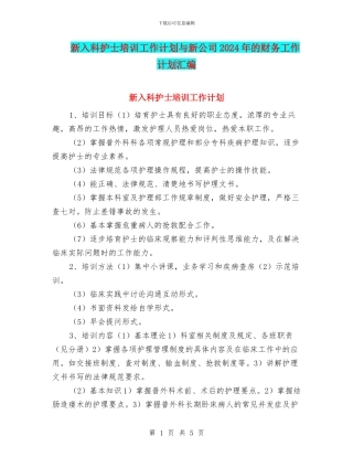 新入科护士培训工作计划与新公司2024年的财务工作计划汇编