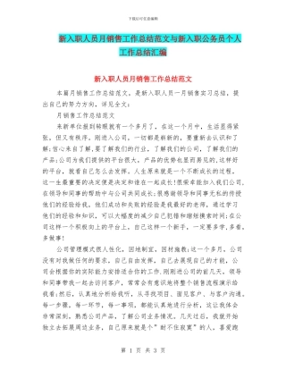 新入职人员月销售工作总结范文与新入职公务员个人工作总结汇编