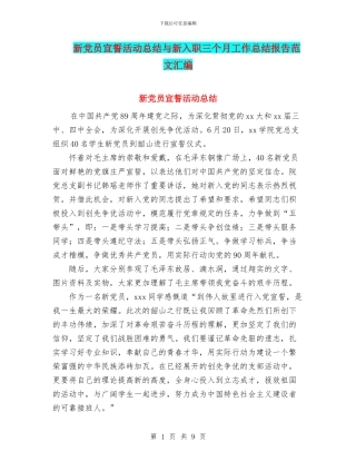 新党员宣誓活动总结与新入职三个月工作总结报告范文汇编