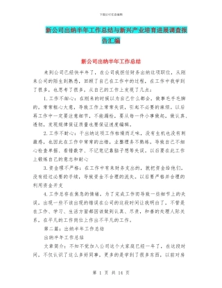 新公司出纳半年工作总结与新兴产业培育发展调查报告汇编