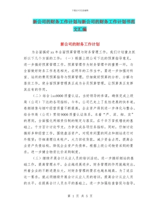 新公司的财务工作计划与新公司的财务工作计划书范文汇编