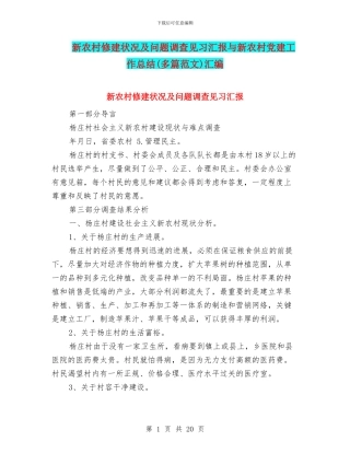新农村修建状况及问题调查见习汇报与新农村党建工作总结汇编