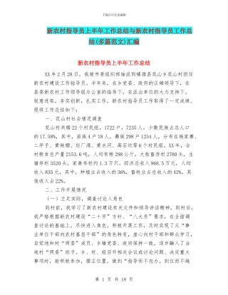 新农村指导员上半年工作总结与新农村指导员工作总结汇编