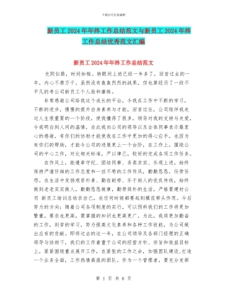 新员工2024年年终工作总结范文与新员工2024年终工作总结优秀范文汇编