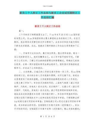 新员工个人转正工作总结与新员工企业试用期转正工作总结汇编