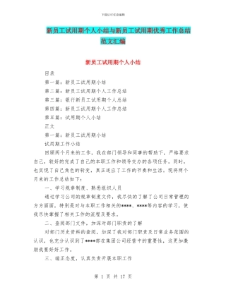 新员工试用期个人小结与新员工试用期优秀工作总结范文汇编