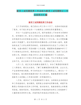 新员工试用期优秀工作总结与新员工试用期转正工作总结范文汇编