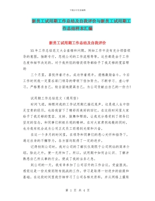 新员工试用期工作总结及自我评价与新员工试用期工作总结样本汇编