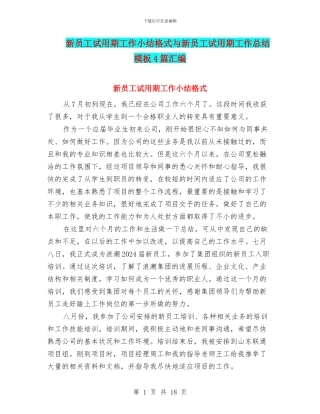 新员工试用期工作小结格式与新员工试用期工作总结模板4篇汇编