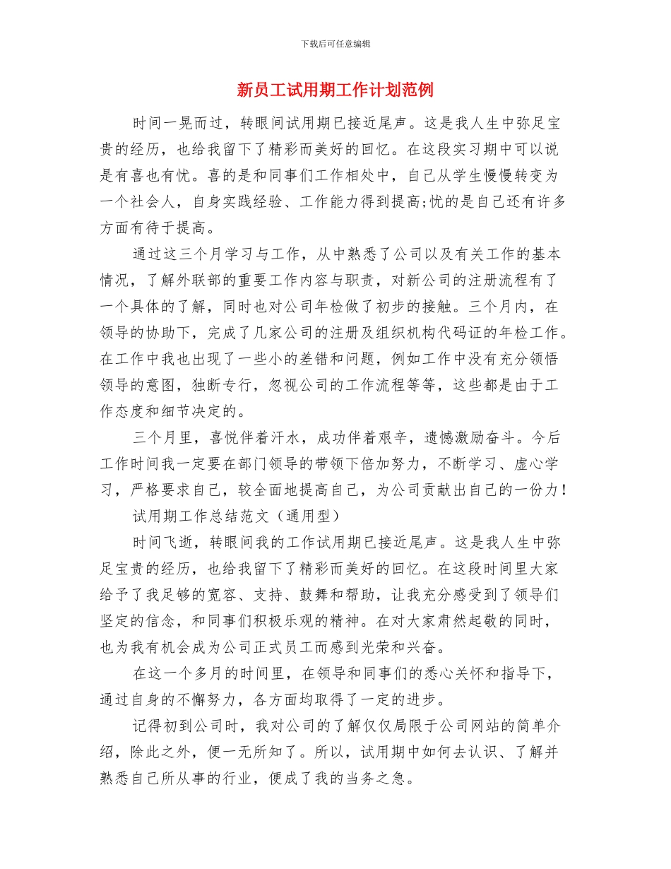 新员工试用期工作计划开头范本与新员工试用期工作计划范例汇编_第2页