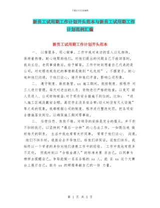 新员工试用期工作计划开头范本与新员工试用期工作计划范例汇编