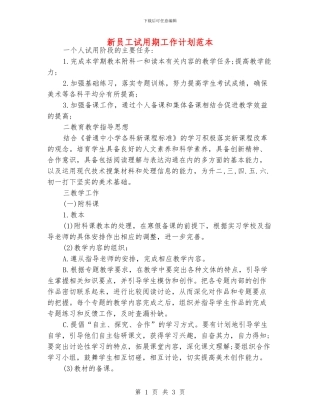 新员工试用期工作计划范本
