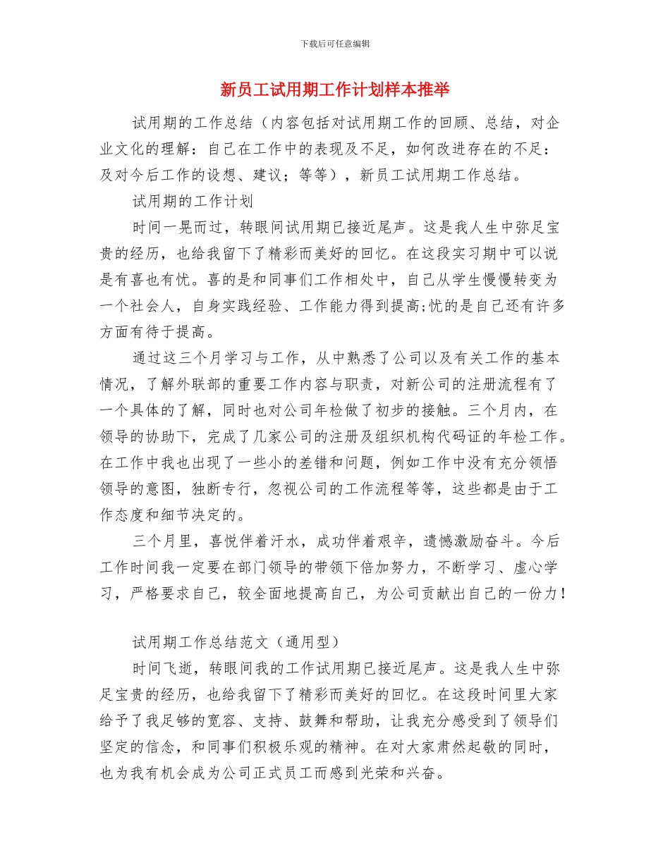 新员工试用期工作计划开头范本与新员工试用期工作计划样本推荐汇编_第2页