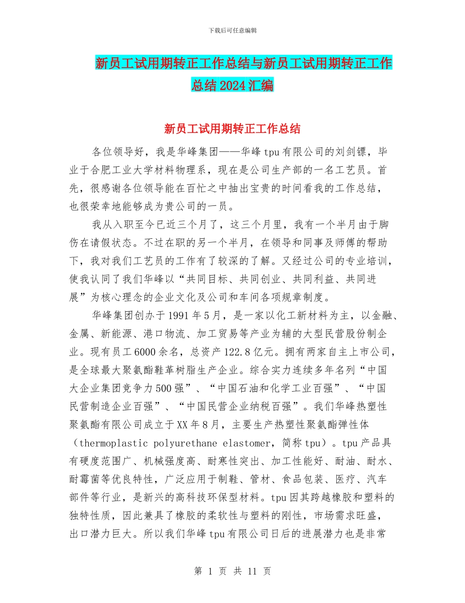 新员工试用期转正工作总结与新员工试用期转正工作总结2024汇编_第1页