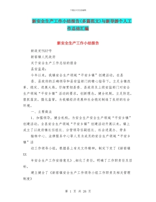 新安全生产工作小结报告与新导游个人工作总结汇编