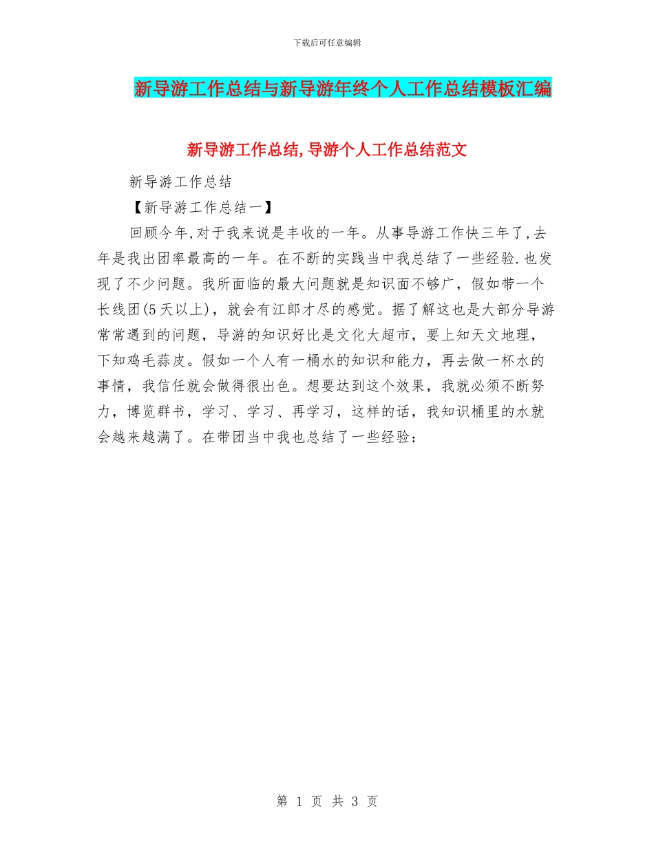 新导游工作总结与新导游年终个人工作总结模板汇编_第1页