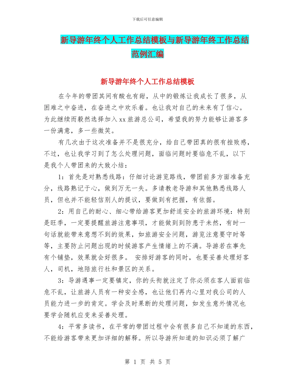新导游年终个人工作总结模板与新导游年终工作总结范例汇编_第1页