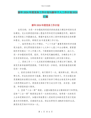新年2024年度党务工作计划与新年个人工作计划2024汇编