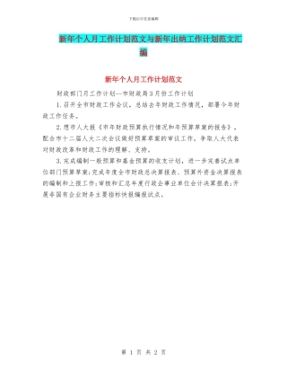 新年个人月工作计划范文与新年出纳工作计划范文汇编