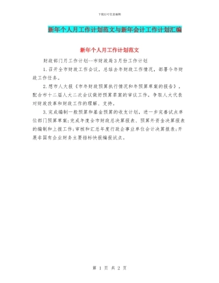 新年个人月工作计划范文与新年会计工作计划汇编