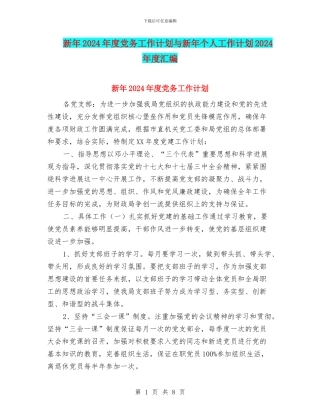新年2024年度党务工作计划与新年个人工作计划2024年度汇编