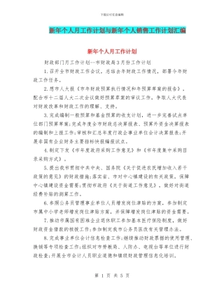 新年个人月工作计划与新年个人销售工作计划汇编