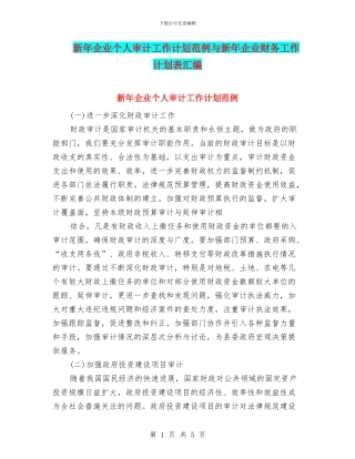 新年企业个人审计工作计划范例与新年企业财务工作计划表汇编