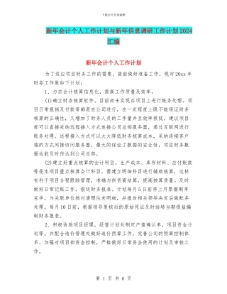 新年会计个人工作计划与新年信息调研工作计划2024汇编