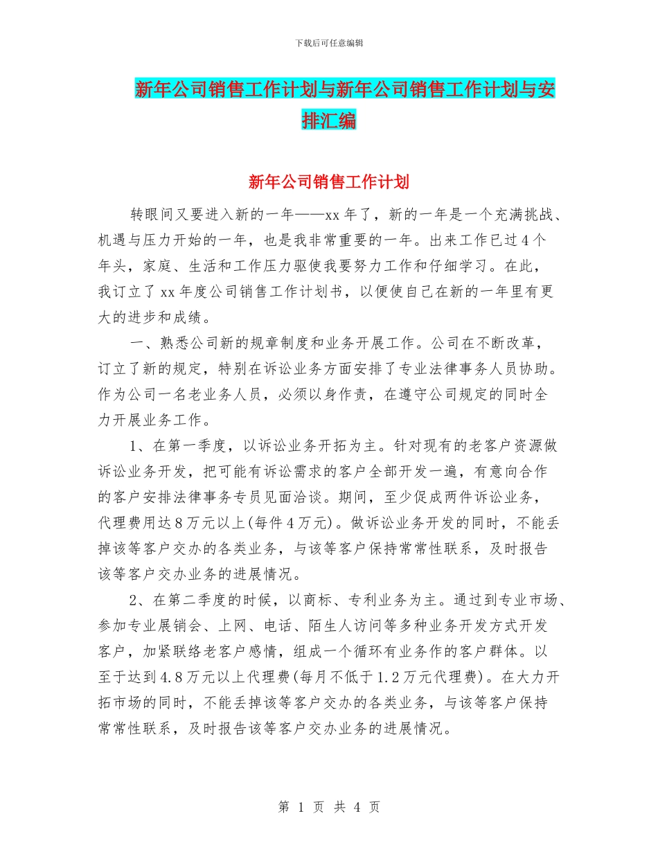 新年公司销售工作计划与新年公司销售工作计划与安排汇编_第1页