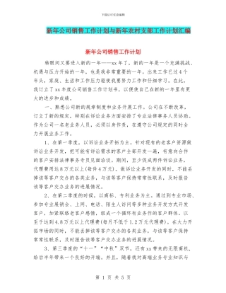 新年公司销售工作计划与新年农村支部工作计划汇编