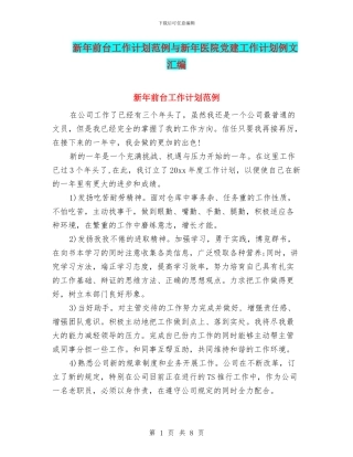 新年前台工作计划范例与新年医院党建工作计划例文汇编
