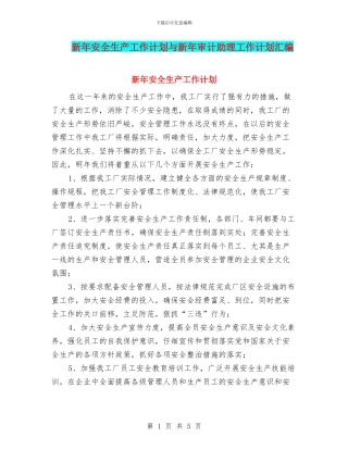 新年安全生产工作计划与新年审计助理工作计划汇编