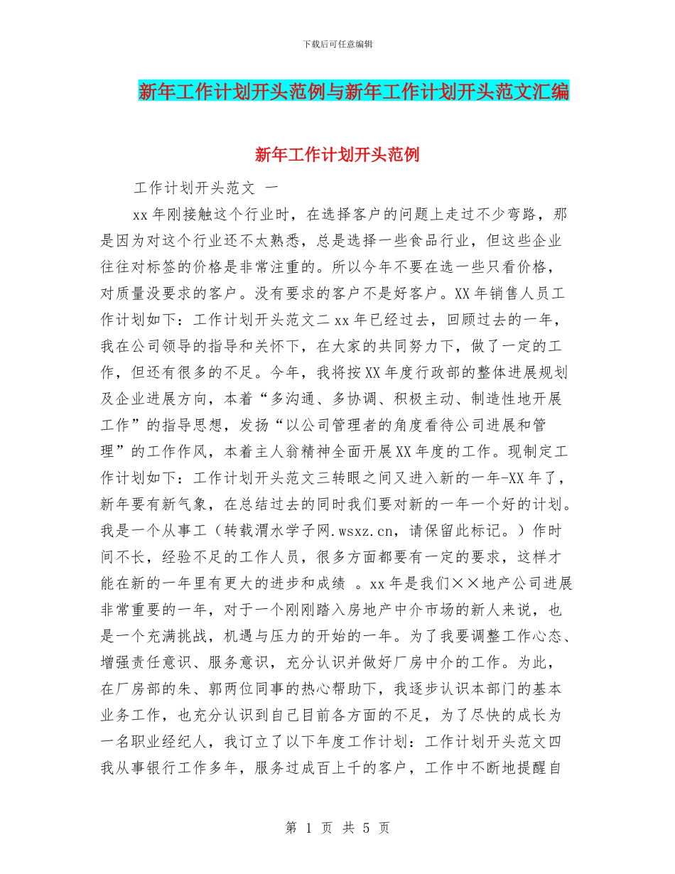 新年工作计划开头范例与新年工作计划开头范文汇编_第1页