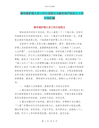 新年度护理人员工作计划范文与新年房产经纪人工作计划汇编