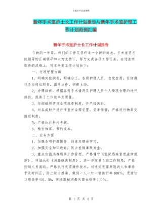 新年手术室护士长工作计划报告与新年手术室护理工作计划范例汇编