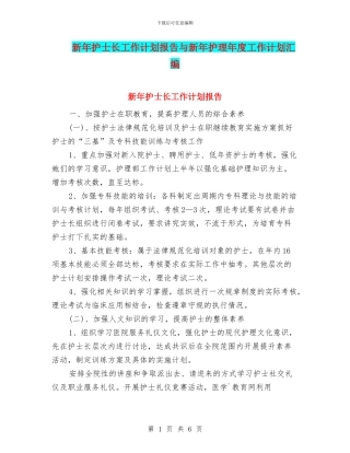 新年护士长工作计划报告与新年护理年度工作计划汇编