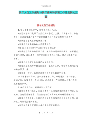 新年文员工作规划与新年普外科护理工作计划例文汇编