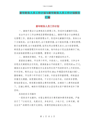 新年财务人员工作计划与新年财务人员工作计划报告汇编