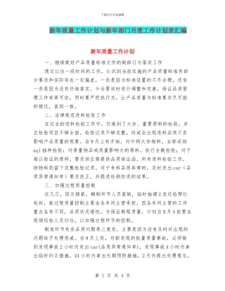 新年质量工作计划与新年部门月度工作计划表汇编
