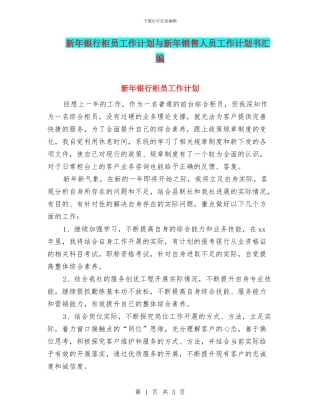 新年银行柜员工作计划与新年销售人员工作计划书汇编