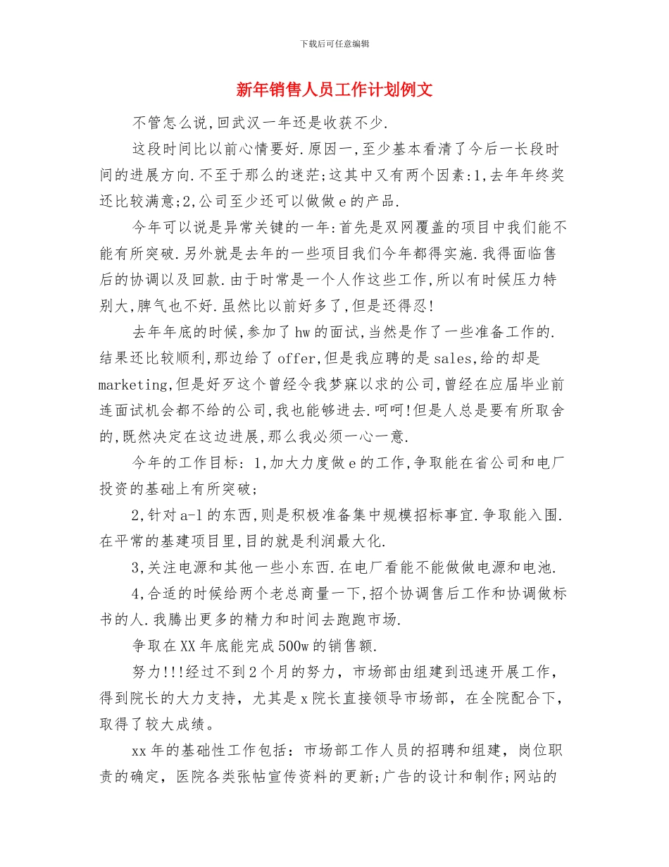 新年销售人员工作计划书与新年销售人员工作计划例文汇编_第2页