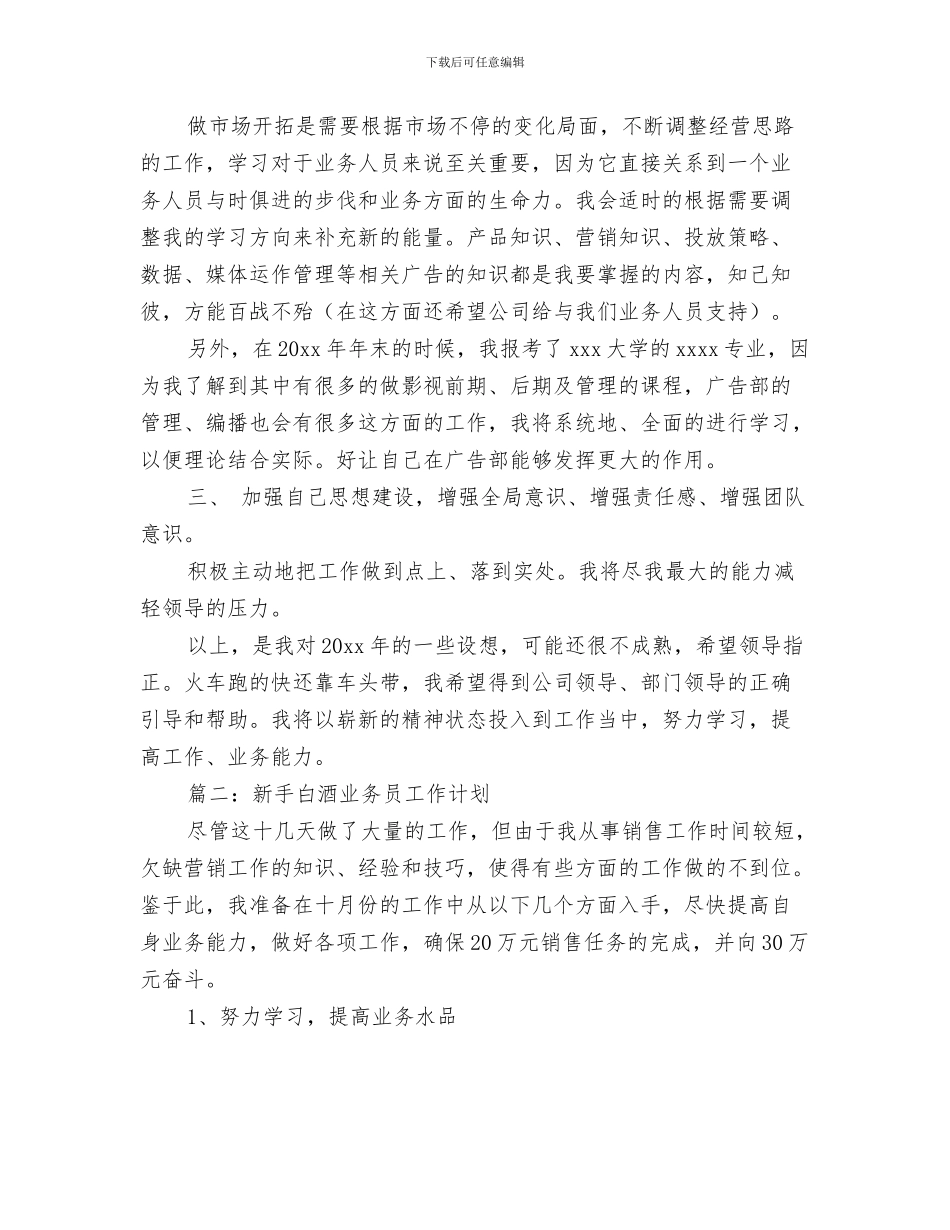 新年销售助理个人工作计划与新手白酒业务员工作计划汇编_第3页
