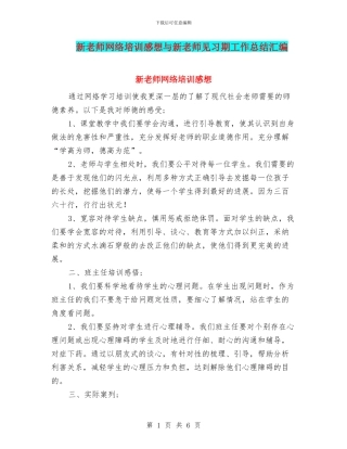 新教师网络培训感想与新教师见习期工作总结汇编