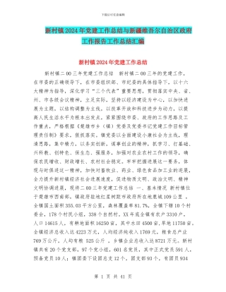 新村镇2024年党建工作总结与新疆维吾尔自治区政府工作报告工作总结汇编