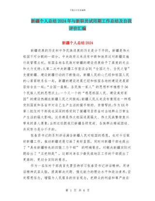 新疆个人总结2024年与新职员试用期工作总结及自我评价汇编