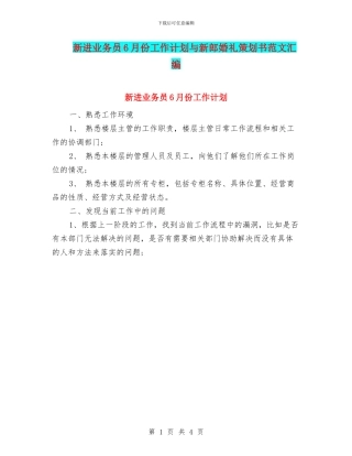 新进业务员6月份工作计划与新郎婚礼策划书范文汇编