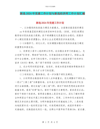 新选2024年党建工作计划与新选经济师工作计划汇编